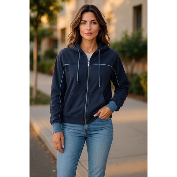 *SOLD* NWT! Johnny Was Calme Blue Zip Up Dolman Hoodie - Size XL (MSRP $168) - Picture 2 of 8